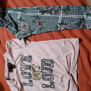 Toddler outfit mostly pink black and green